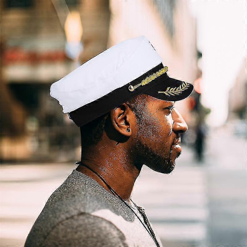 Casquette De Capitaine De Bateau Style Marin - Blanc, Léger Et Parfait Pour Cosplay Ou Déguisement