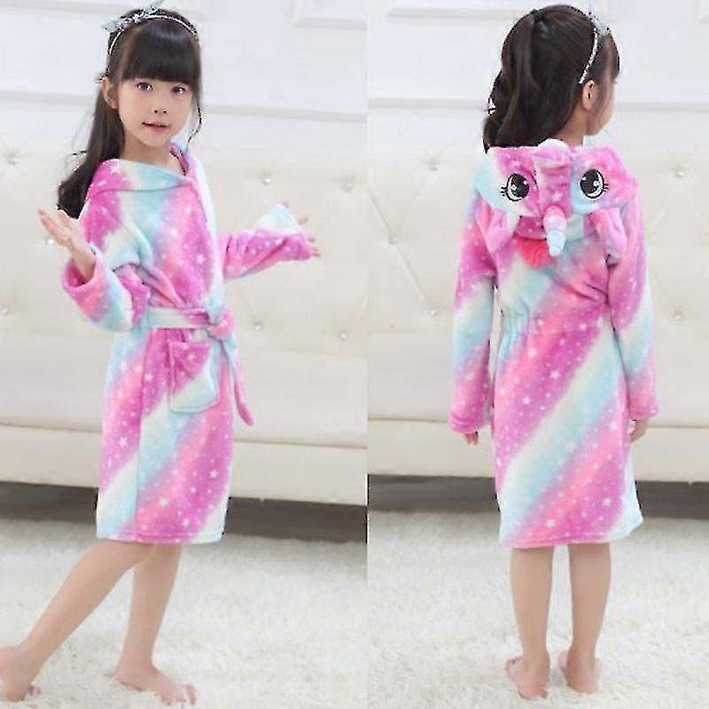 Kids Girl Unicorn Flannel Hooded Bathrobe Dressing Gown Bath Robe Sleepwear Nightwear Soft Pyjamas