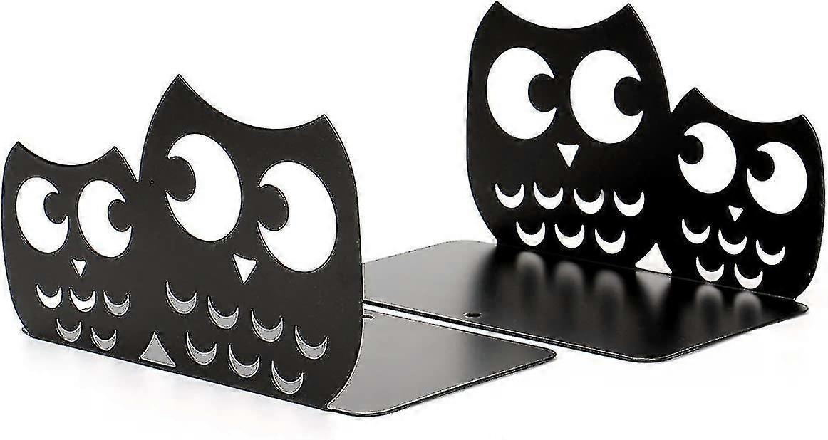 Black Owl Non-slip Metal Bookend Set