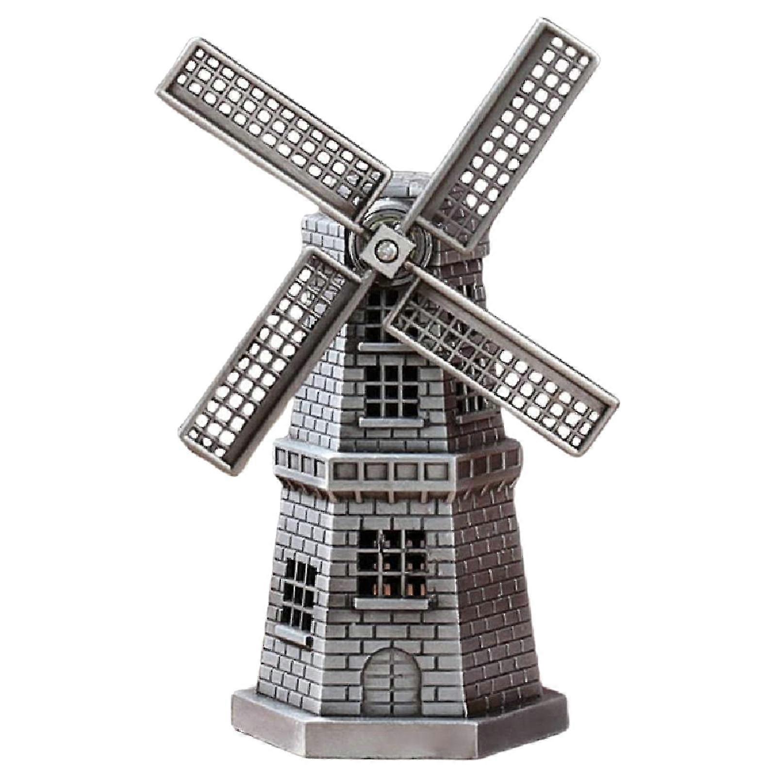 Wharick Windmill Model Rotatable Workmanship Vintage Style Antique Bronze Metal Windmill Statue for Desktop