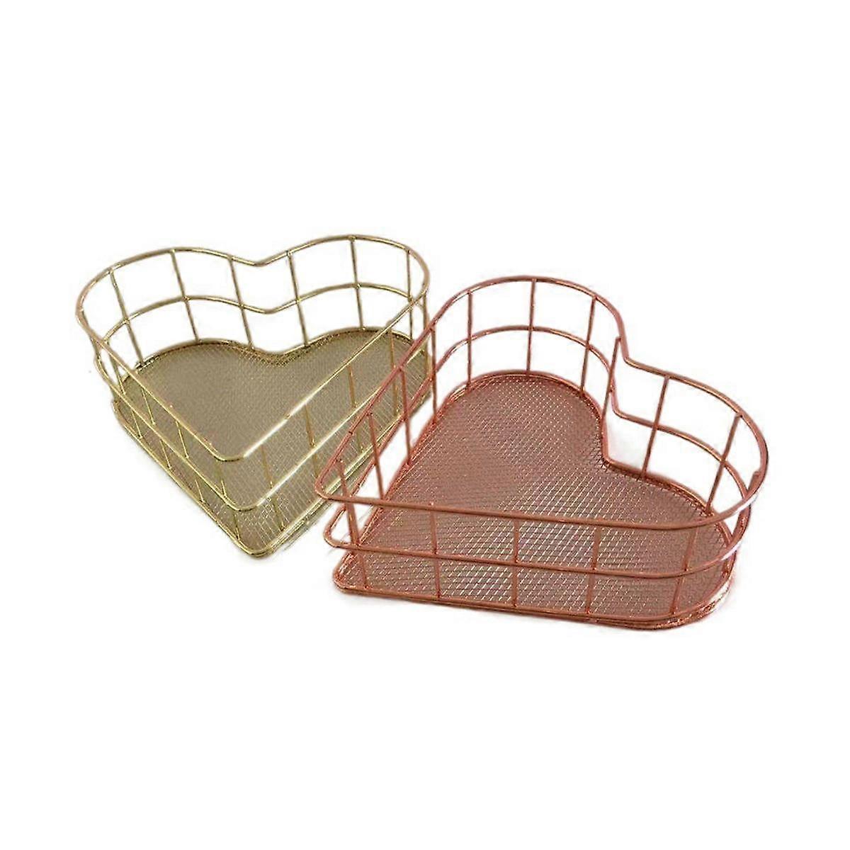 2Pcs Metalltablett Obstschalen Schmuckaufbewahrungstabletts Netzkorb Herz Drahtkorb Datei Aufbewahrungskorb