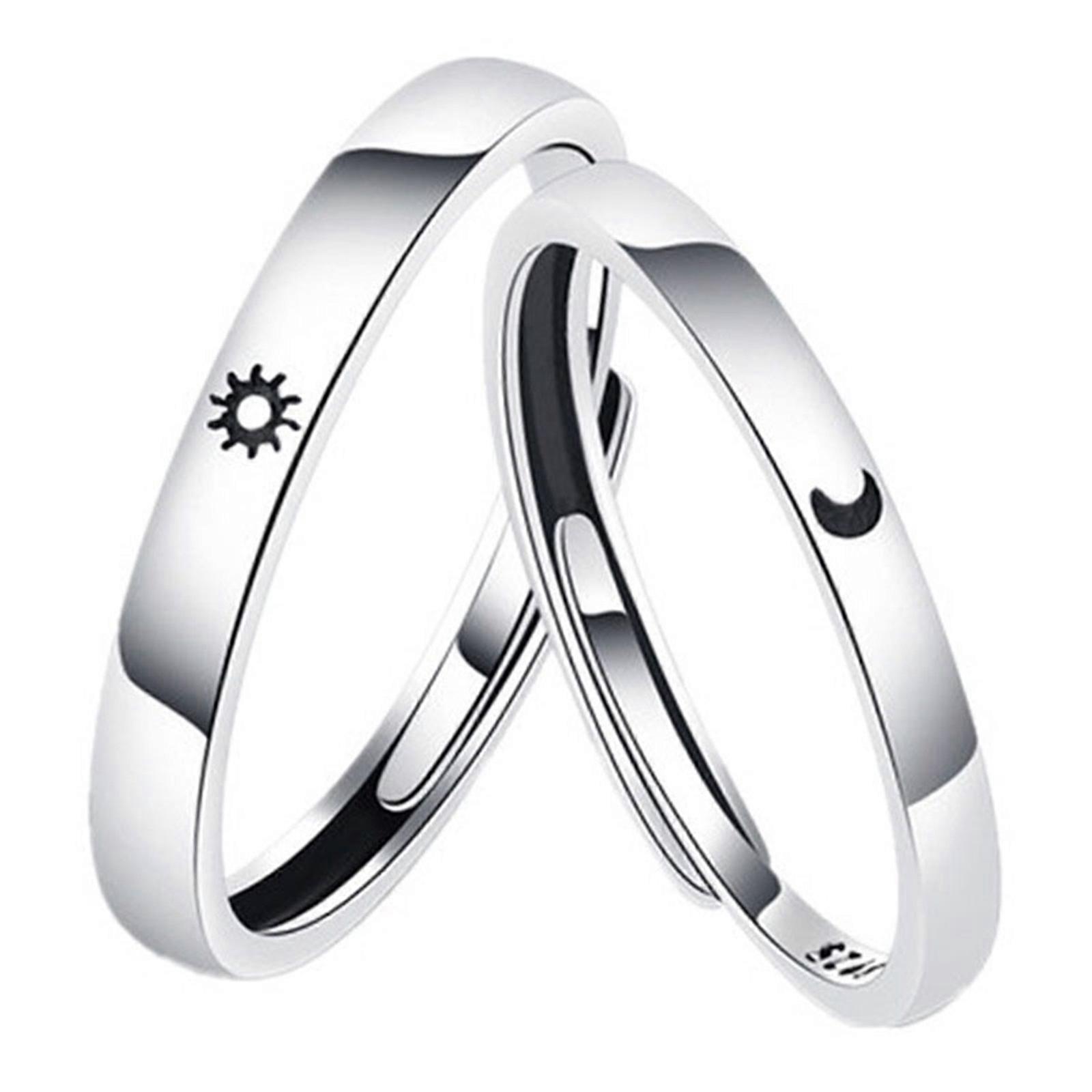 2 ks Prísľub prsteňa Set Sun and Moon Style Silver Plating Band Ring Darček pre pár priateľov