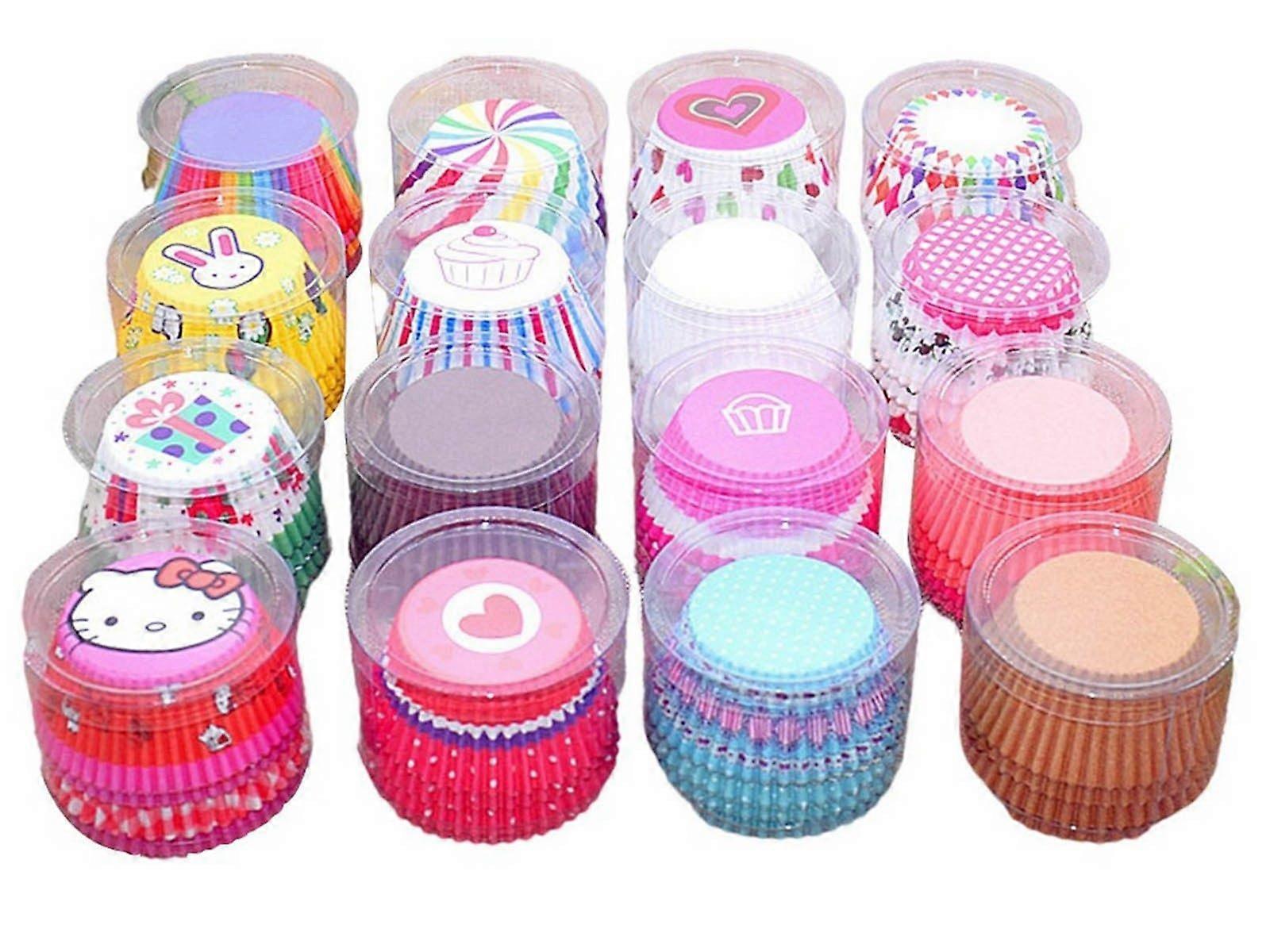 200Pcs Disposable Paper Cupcake Cup Mold Baking Cups Liners Random Mixed Pattern