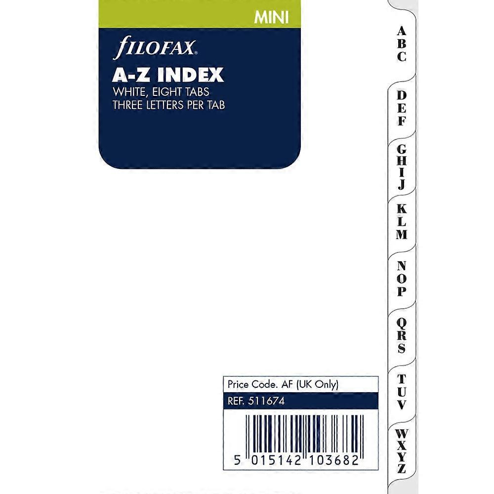 Filofax Superior Quality Mini A-Z Index Refill 3 Letters Per Tab (White)
