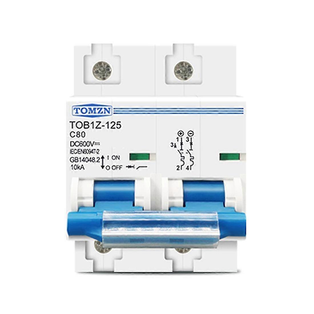 Tomzn 2p Dc Mcb 600v Circuit Breaker, 80a