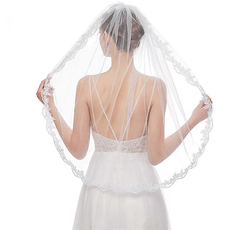 Vrouwen 90cm korte vingertop lengte kant bruiloft bruids sluier