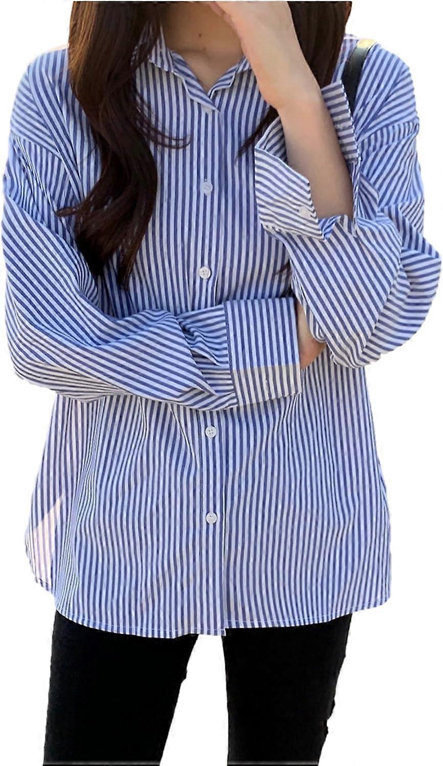 Camicie da donna a righe button down a maniche lunghe con colletto Business Office Camicette da lavoro Camicie Top con tasca