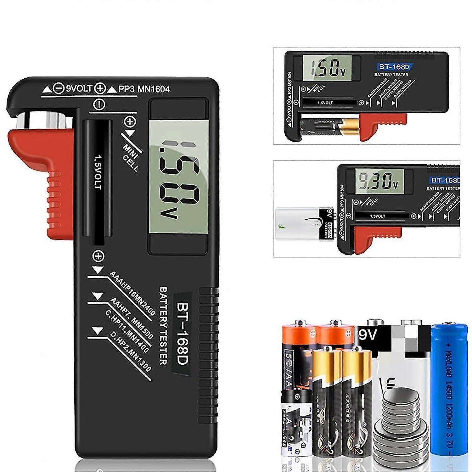 digital battery tester,for aa, aaa, c, d, pp3, 9v, 1.5v, button batteries - works without battery