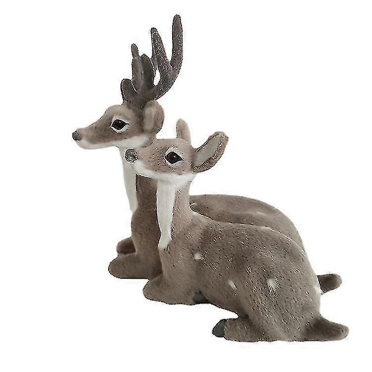 Elk Simulation Animal Ornaments Statue(2 Pcs, Gray)