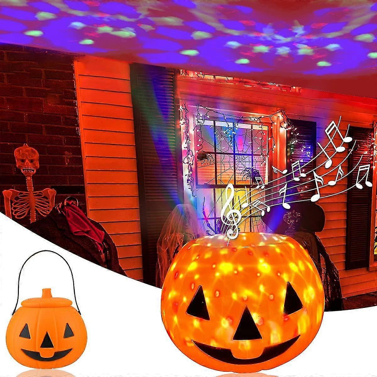 Rotating Pumpkin Bucket With Light And Sound - Halloween Plastic Candy Bucket With Rotating Light And Laughing Sound Effects, Perfect For Trick-or-tre