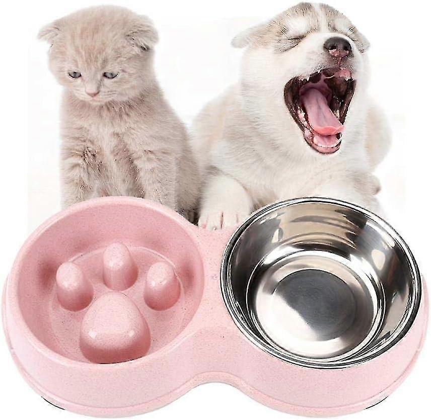 2 In 1 Anti Glutton Bowl For Dog Cat, Slow Feeding Bowl Interactive Non-slip Pet Bowl Pink TR245