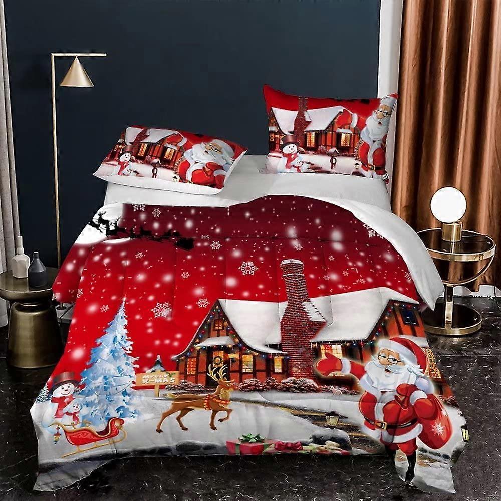 Christmas Comforter Set Full Size, Festive 3D Print Santa Claus Reindeer Christmas Tree Snowman Snowflake Quilt Luxury Soft Microfiber Bedding Set