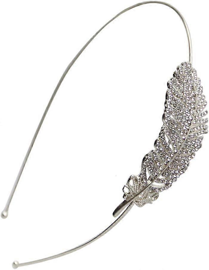 Thin metal headband with feathers and sparkling rhinestones
