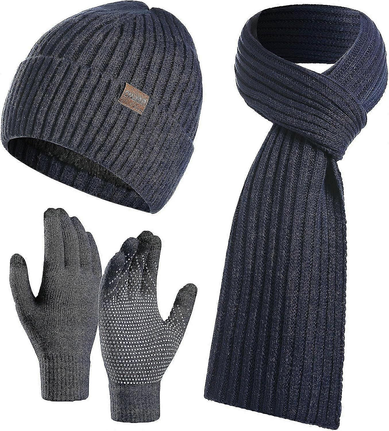 3 Pz Cappello Invernale Sciarpa E Guanti Set Uomini O Donne Unisex Caldo Lavorato A Maglia Beanie Cappello Con Pile Foderato Lungo Collo Sciarpa Scaldacollo E Guanti Touchscreen 3-i
