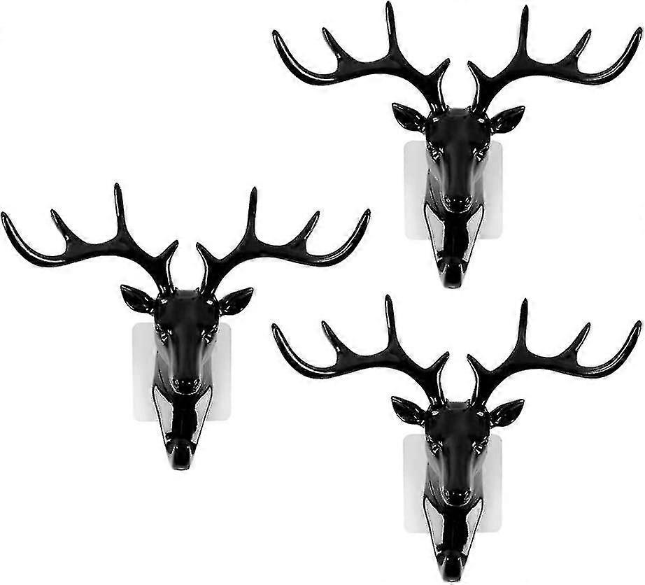 3ピース鹿ヘッドウォールフックヘビーデューティハンガーフック鹿角マークなしフック(ホワイト)-w