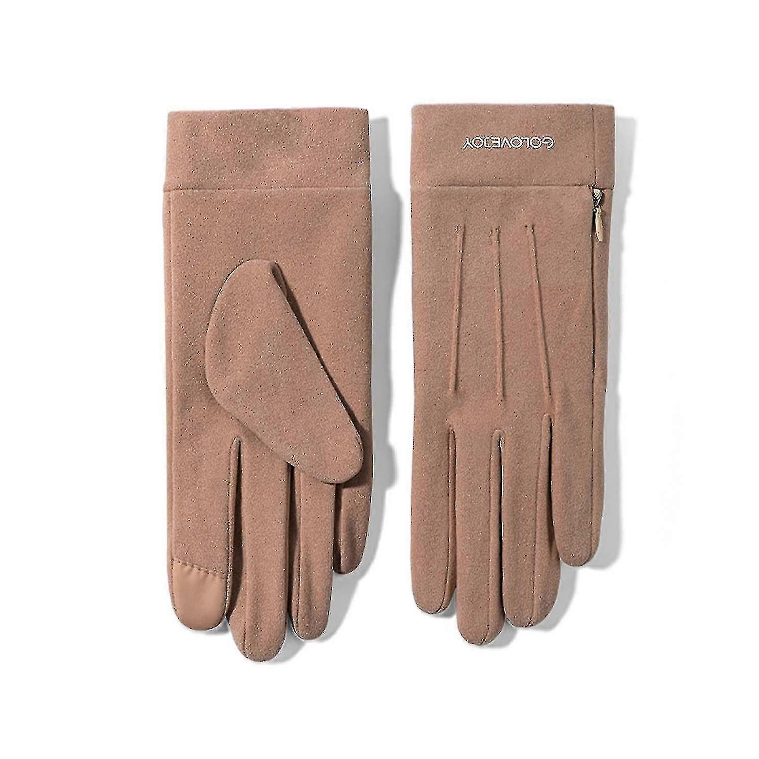 冬の女性のベルベットの暖かさ手首延長ジッパーポケットとニットスクリーン手袋