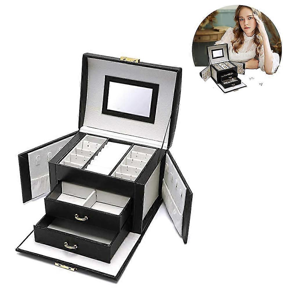 Scatola di gioielli, organizzatore di gioielli in ecopelle fatto a mano, scatola di gioielli Nero