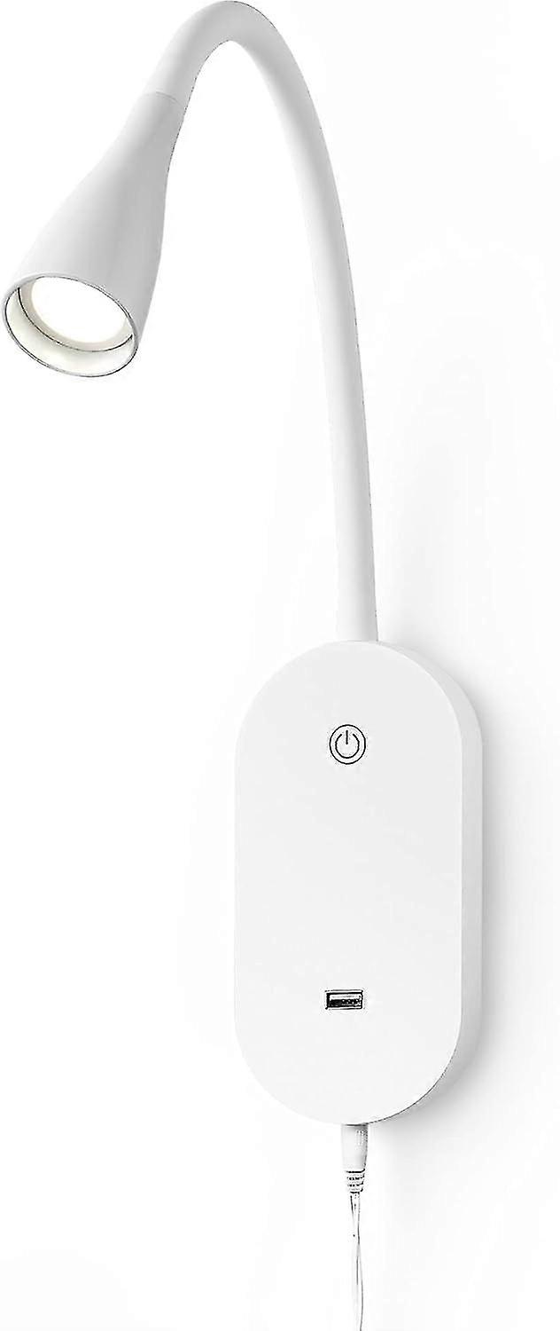 Wall Mount Reading Light, Focused Book Light for Reading in Bed,USB Output,Touch Control,Flexible Gooseneck Reading Lamp,Easy to Install (White)