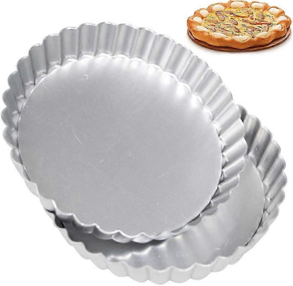 Tart Pan, Quiche Pan, Non-Stick Coating, Removable Bottom, Pizza Trays, Anodized Aluminum Alloy Round Cake Pan (20cm, 2 Pieces, Silver)