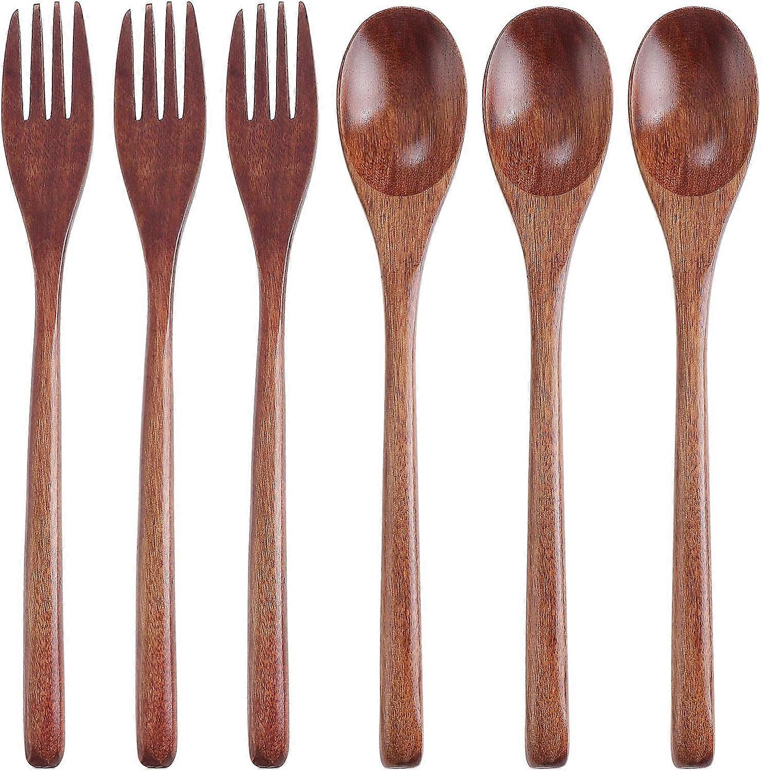Wooden Spoon Fork Set, Long Handle  Cutlery Set