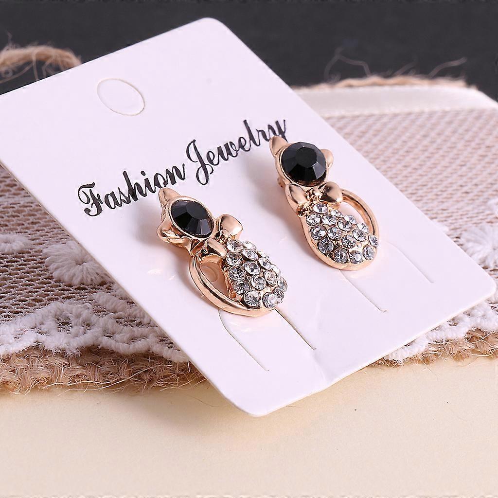 Lovely Sparkly Cute Cat Kitty Bowknot Pattern Earrings Ear Studs Gold&Black