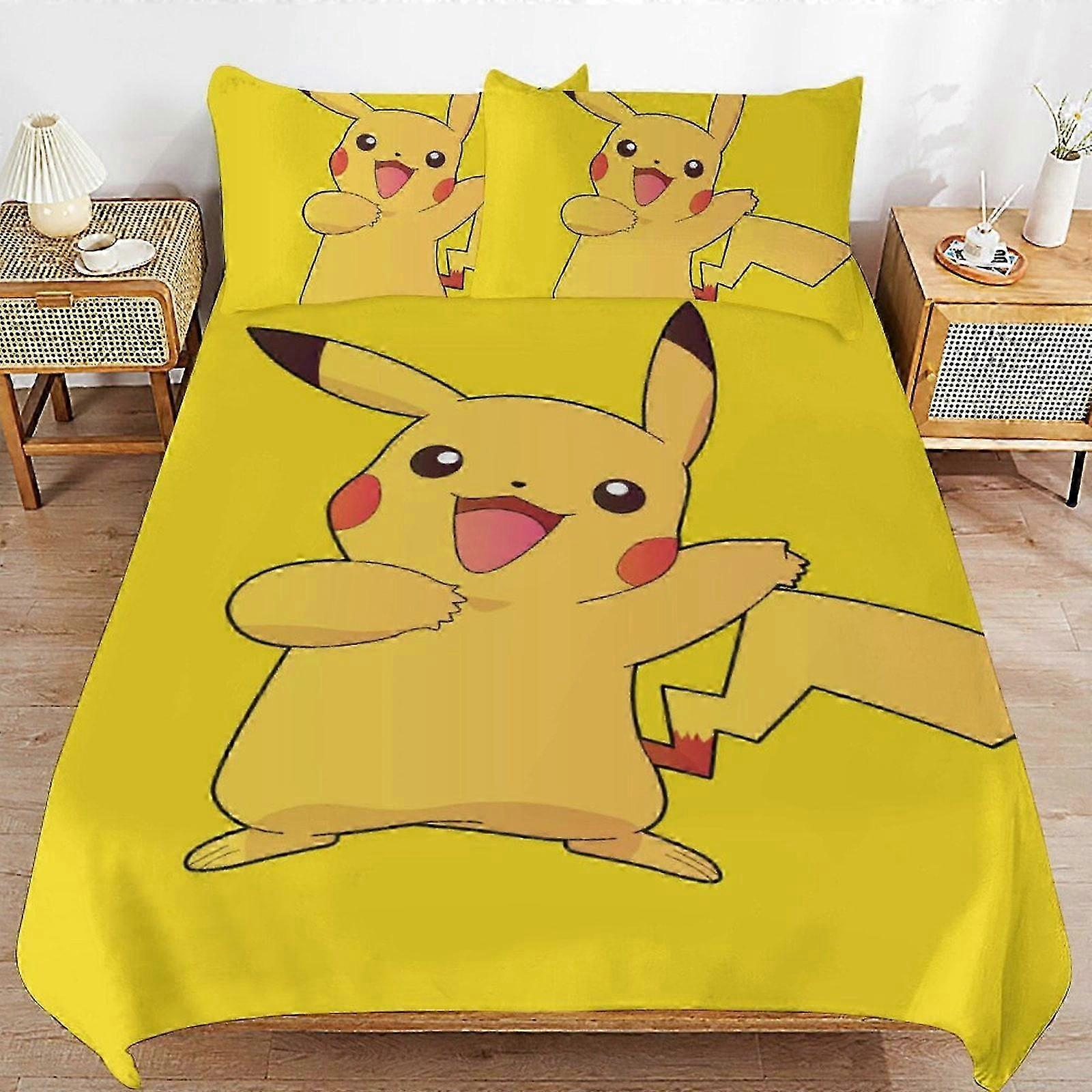 o1046 Lençóis Pi--chu Capa de Edredão de Cama de Microfibra Se3D Impresso Leve3 Peças Consolador Se (1 Capa de Edredão e 2 Fronhas) Lençóis