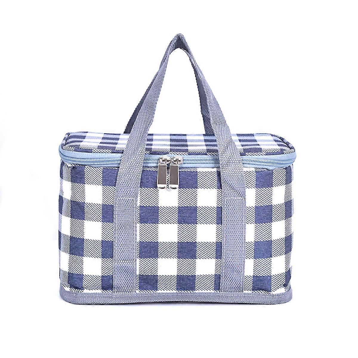 Portable Plaid Insulated Lunch Box Thermal Tote Bag Leakproof Waterproof
