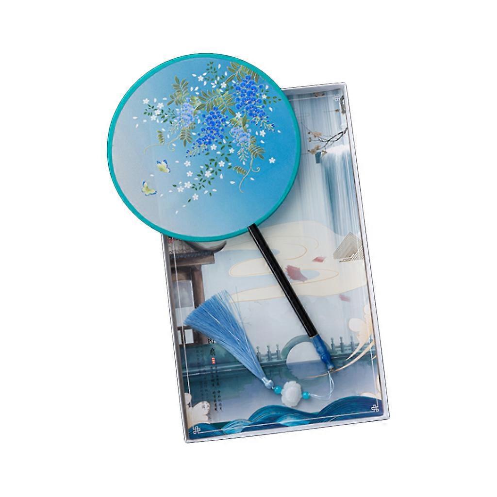 Chinese Silky Translucent Dancing Hand Fan Retro Flower Print Handheld Round Fan