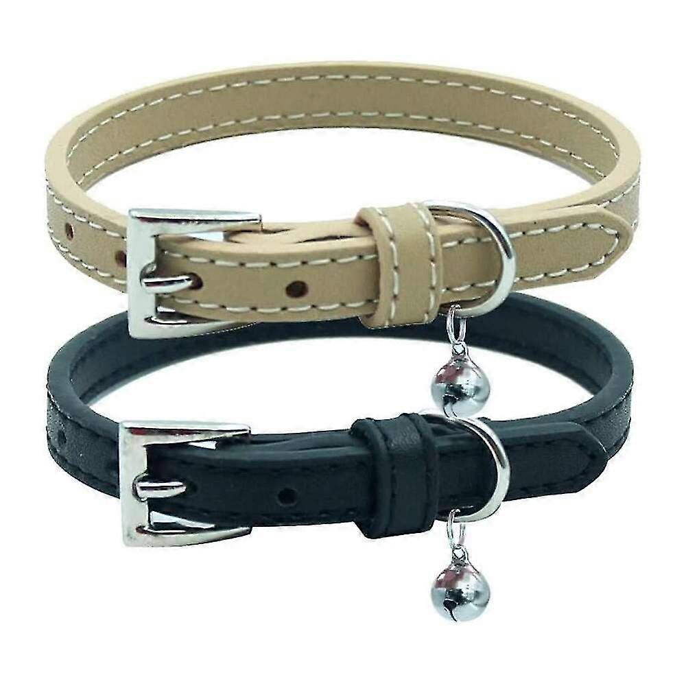 Leather Cat Collars 2 Pack - Soft Adjustable Pet Collar Heavy Duty D-ring For