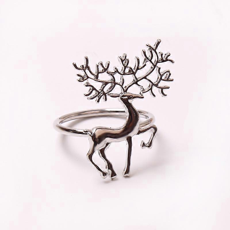 6個の鹿ナプキンリングゴールドシルバーナプキンリングクリスマス感謝祭の集まりディナーパーティーのためのエルクシックナプキンリングホルダー