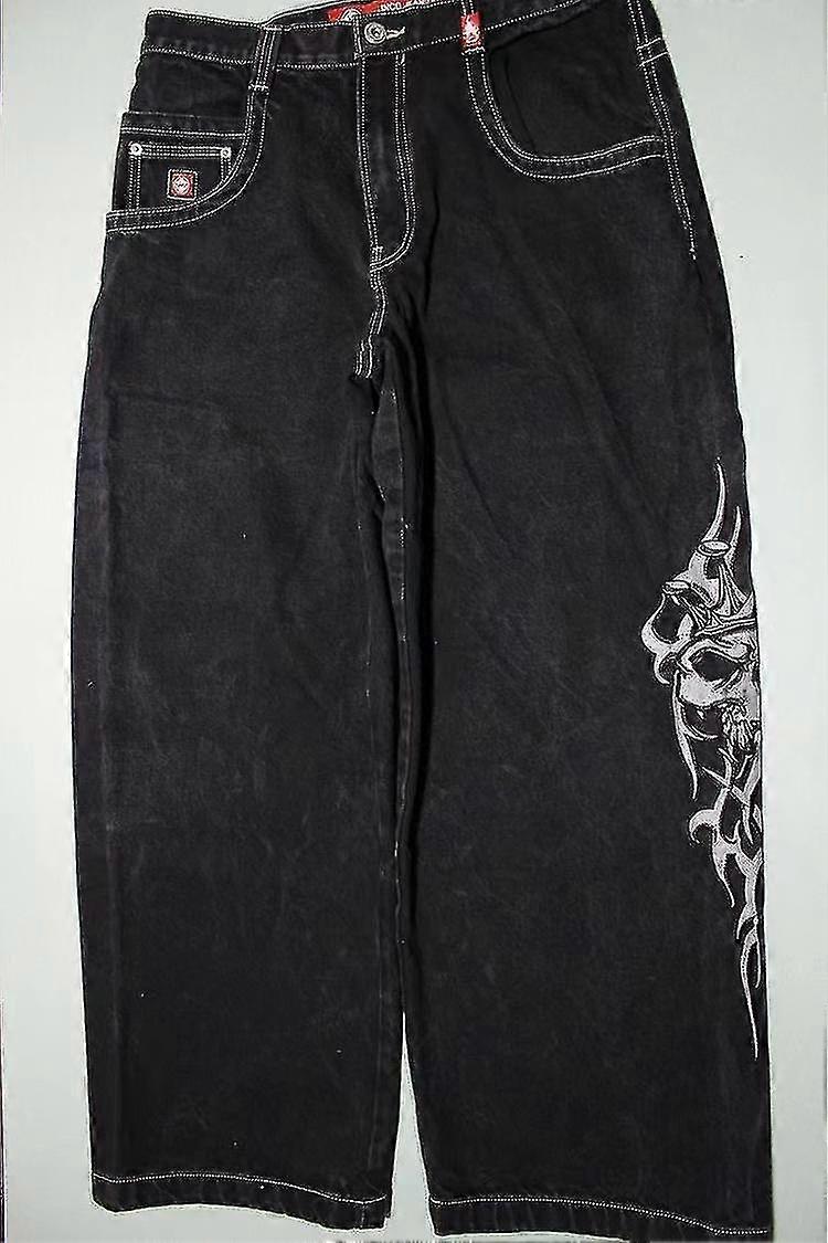 Y2k جينز Harajuku الهيب هوب الجمجمة الرسم المتضخم الجينز الفضفاض السراويل الدنيم السوداء الرجال النساء جديد القوطية واسعة السراويل Streetwear_s