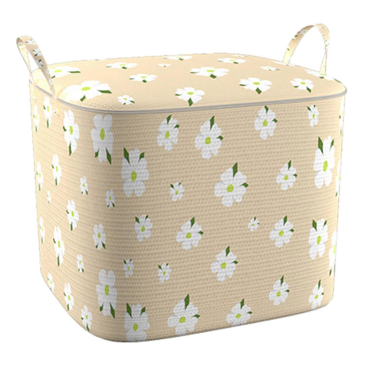 Quilt Storage Bag Flower Print Large Capacity Two-way Zipper Portable Handle Oxford Cloth