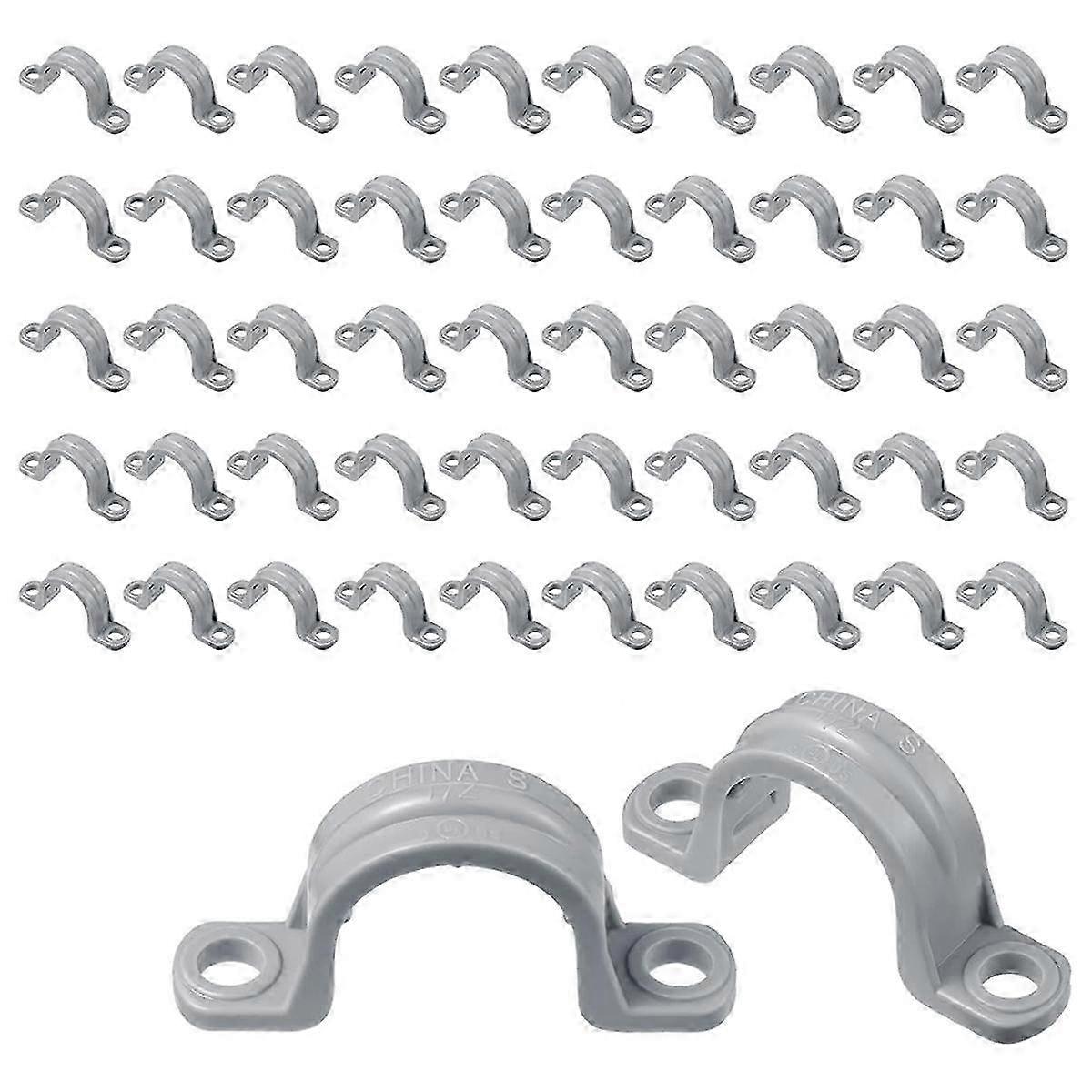 PVC Pipe with Double Hole Plastic Conduit with Pipe Clamp Conduit Clamp U PVC Clip 2 Hole (50 Pieces