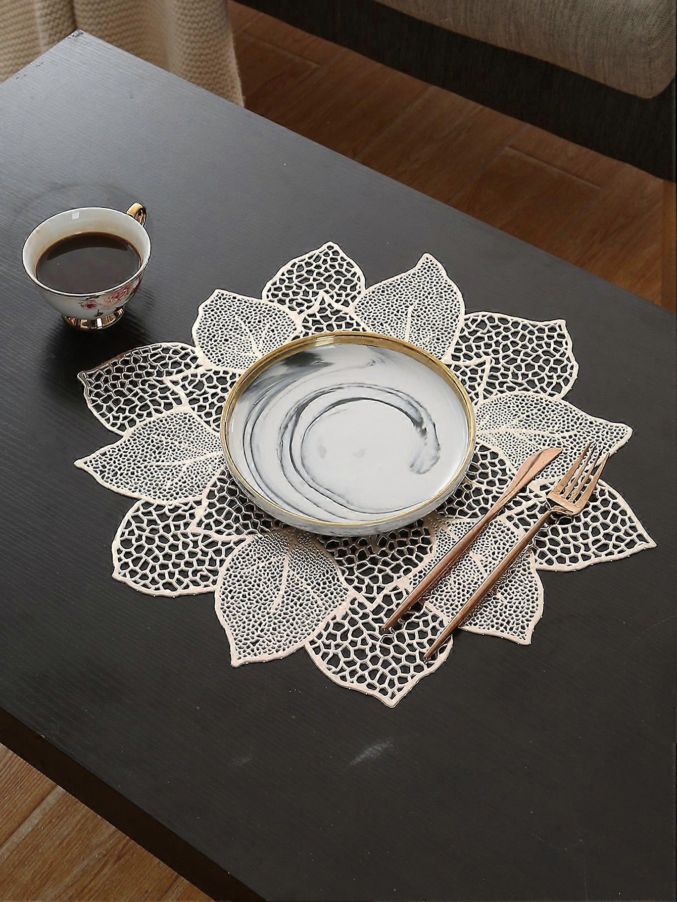 1pc Placemat de PVC em forma de flor roxa com carimbo de folha de ouro, tapete de mesa resistente ao calor para mesa de jantar ocidental / mesa de café