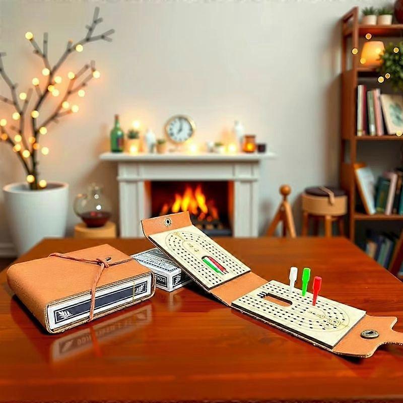 Traditional Wooden Cribbage Board Game Set with 6 Pegs and Deck of Playing Cards 2-4 Player Games for Family