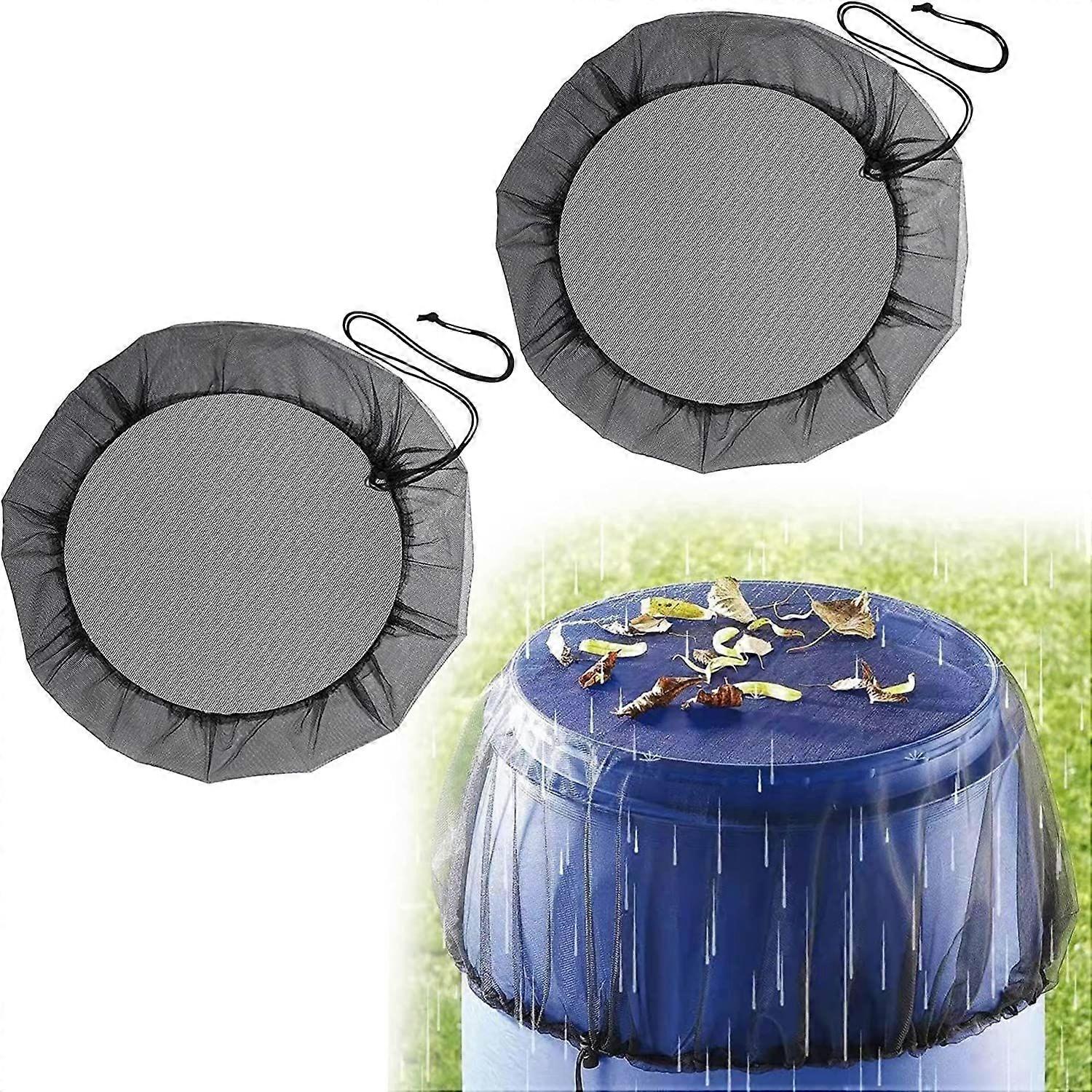 2Pcs Mesh Cover For Rain Barrels With Drawstring, Water Collection Buckets Tank Protector Screen, Keep Debris Out of Rain Barrel