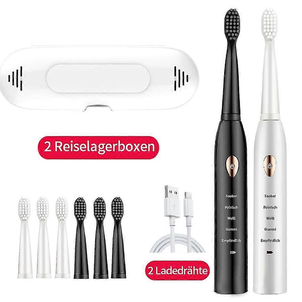 Electric Toothbrush Set, 5 Modes 2 Minutes Smart Timer For Deep Teeth Cleaning, 2 Pieces, Usb Charge