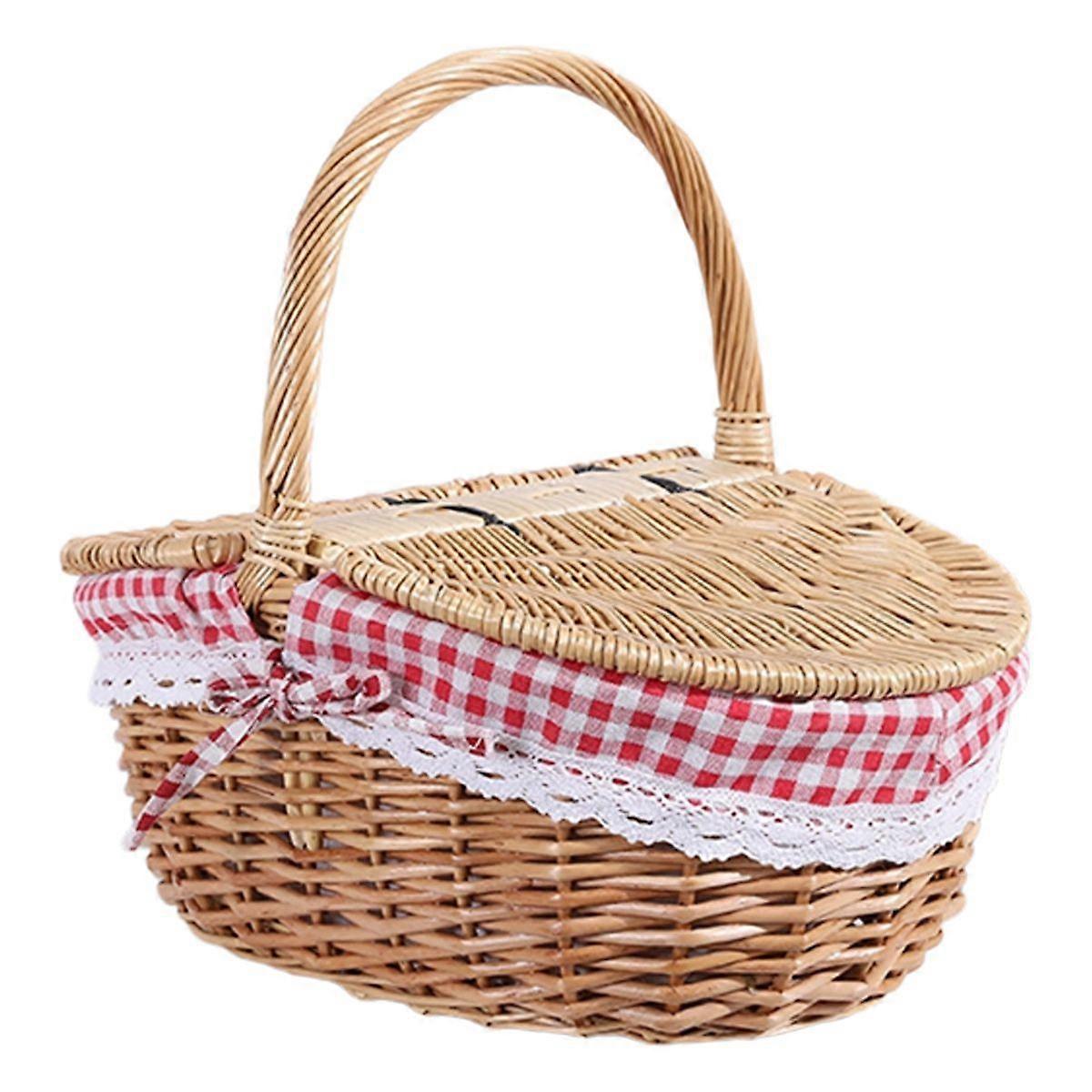 Country Style Wicker Picnic Basket Camping Basket with Lid Handle and Liners for Picnics Party Barbecue