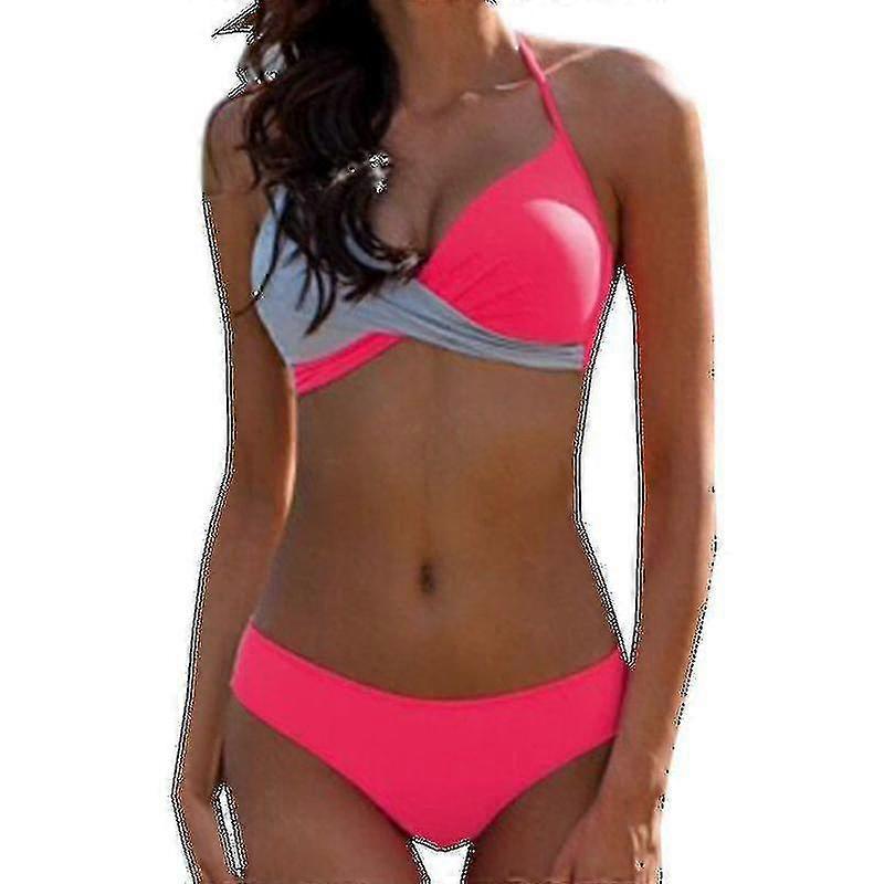 Femmes Color Block Bikini Set Rembourré Push Up Maillot de Bain Pull Halter Neck Maillot de bain