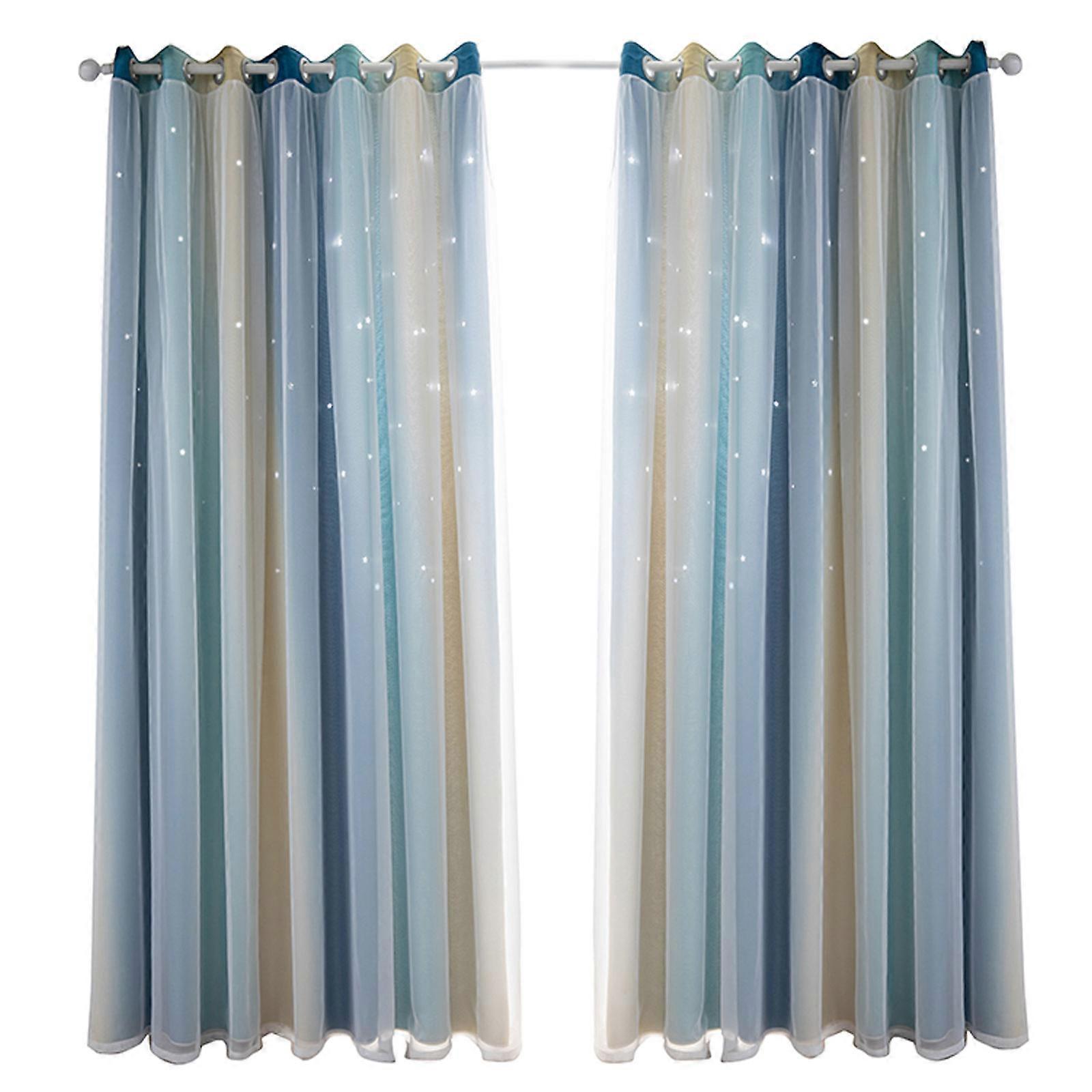 Light Blocking Curtains with Blue and Yellow Gradient Stripes