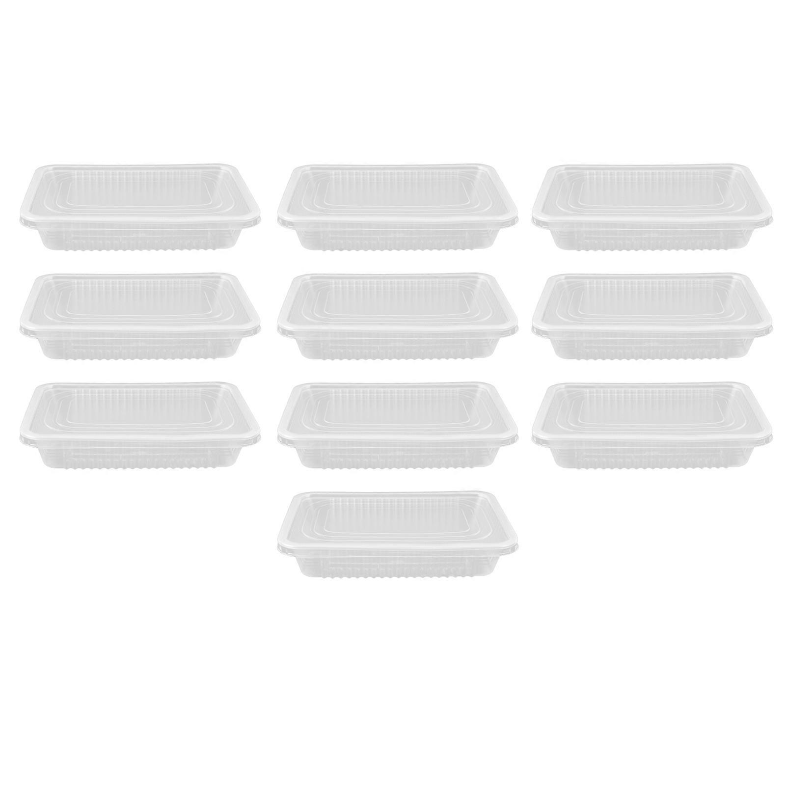 10PCS Disposable Lunch Box Microwavable Disposable Transparent Rectangular Food Container with Lid