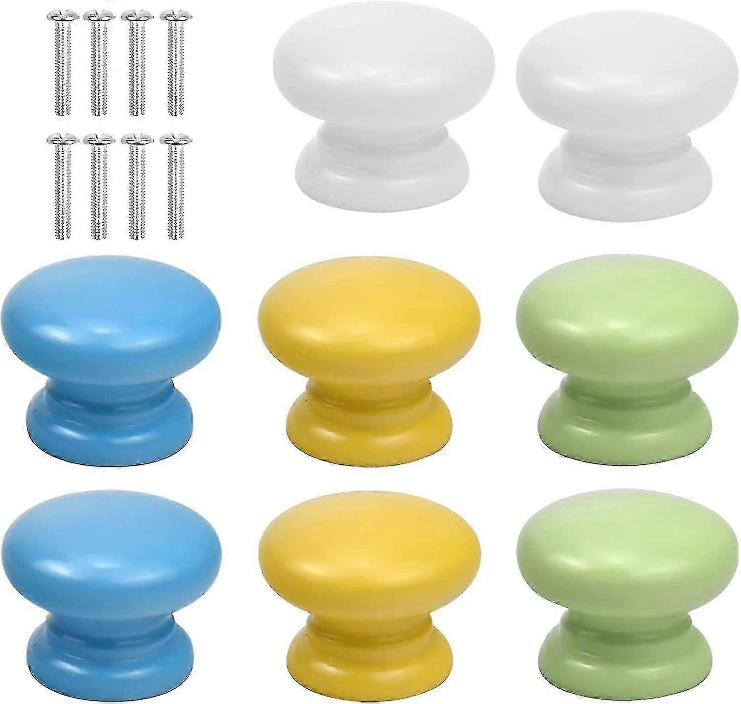 8 Pcs Colorful Cabinet Door Knobs With Screws, Wooden Round Door Knobs, 33mm Cabinet Knobs Furniture Knobs