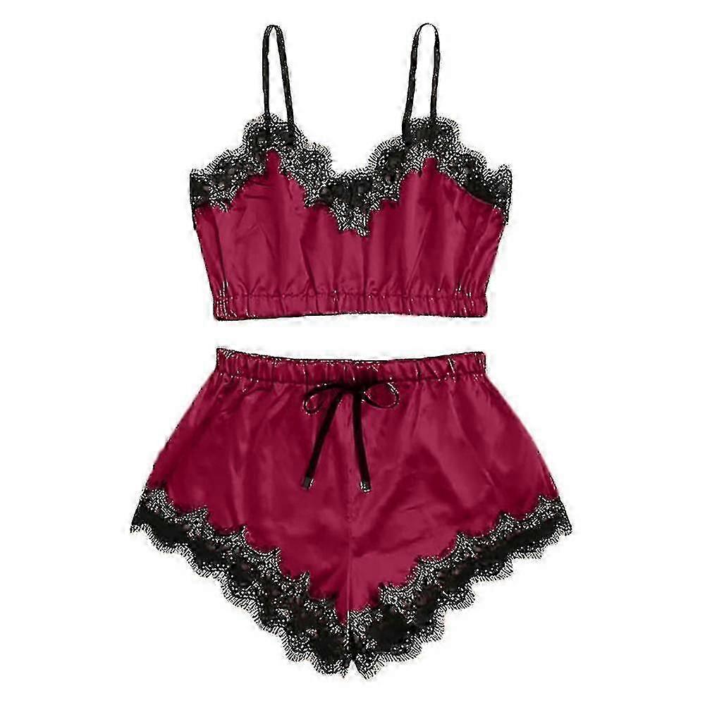 Shanghai Yangxin Women Lace Silk Satin Cami Vest Top Shorts Pyjamas Pjs Lingerie Set Sleepwear Night