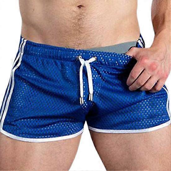 Men Sport Shorts Color Matching Out Mesh Elastic Loose Drawstring Hollow Waist Quick Dry Jogging Gym Vacation Beach