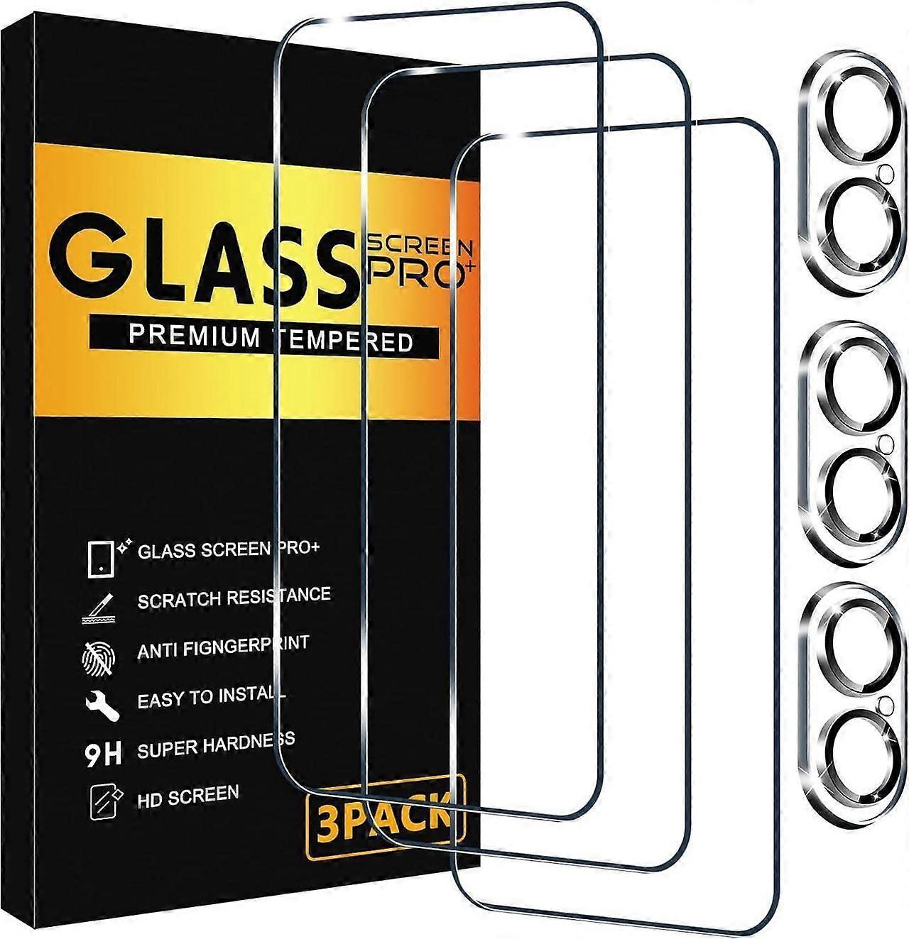 3 Pack Screen Protector for iPhone 16 Plus with 3 Pack Camera Lens Tempered Glass Protector, 6.7 Inch HD Clear 9H Hardness Full Coverage, Scratch Resi