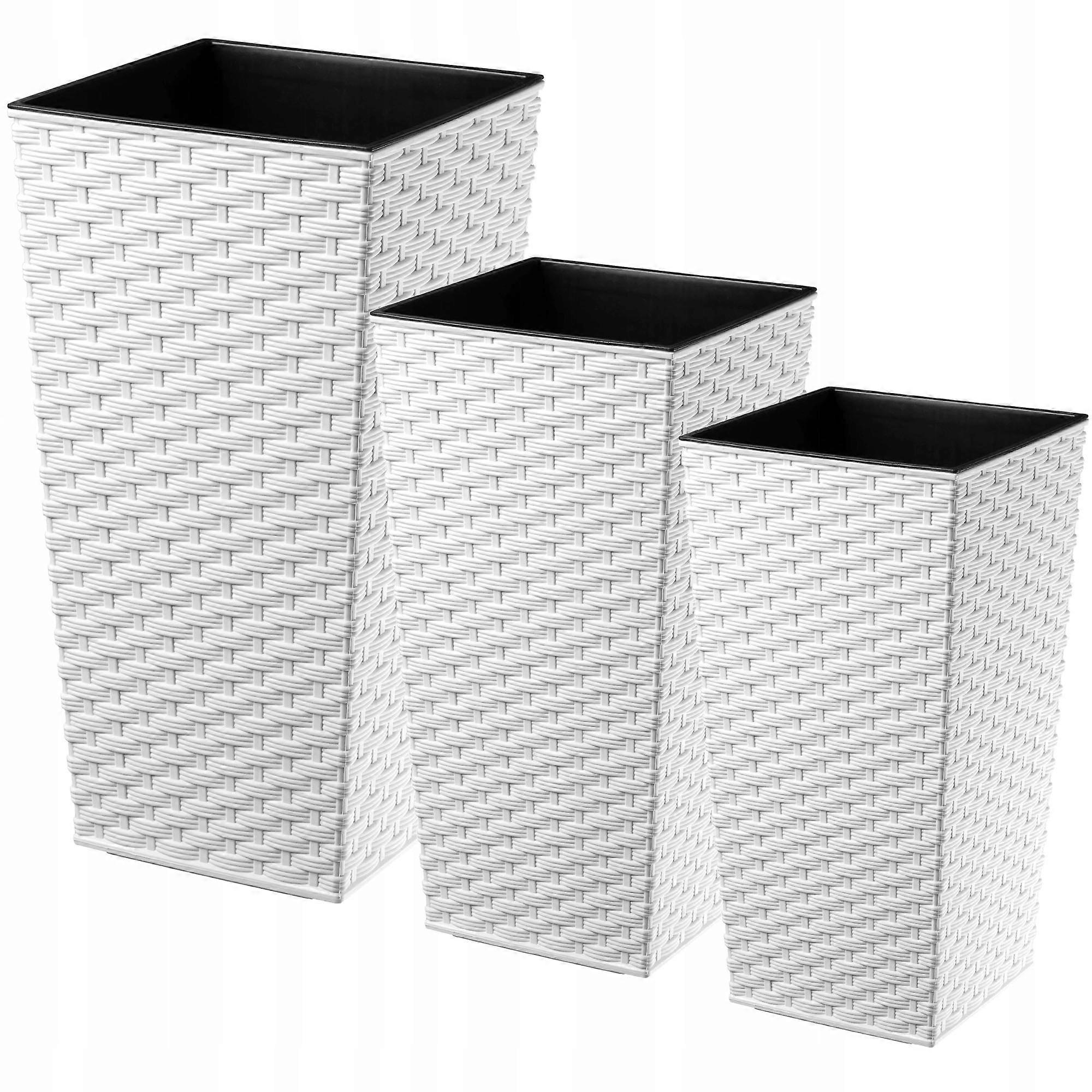 KADAX Set van 3x Witte Rotan Bloempotten met Inzet, Hoog 57cm, Tuin