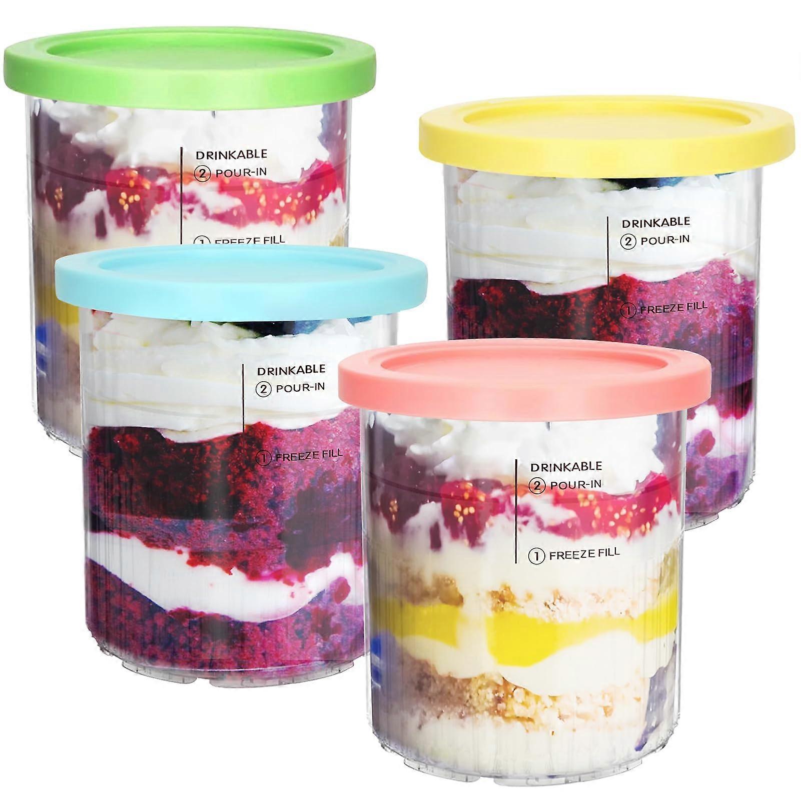 4 Pack Deluxe Ice Cream Pint and Lids for Ninja Delux Ice Cream Maker Food Container 24 oz.