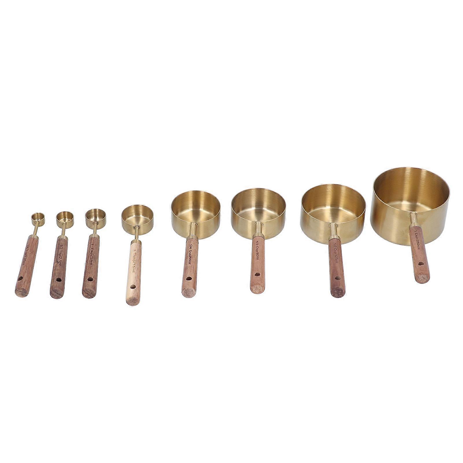 8Pcs Stainless Steel Measuring Cup with Wooden Handle Bartending Scale Measuring Spoon Baking Tool
