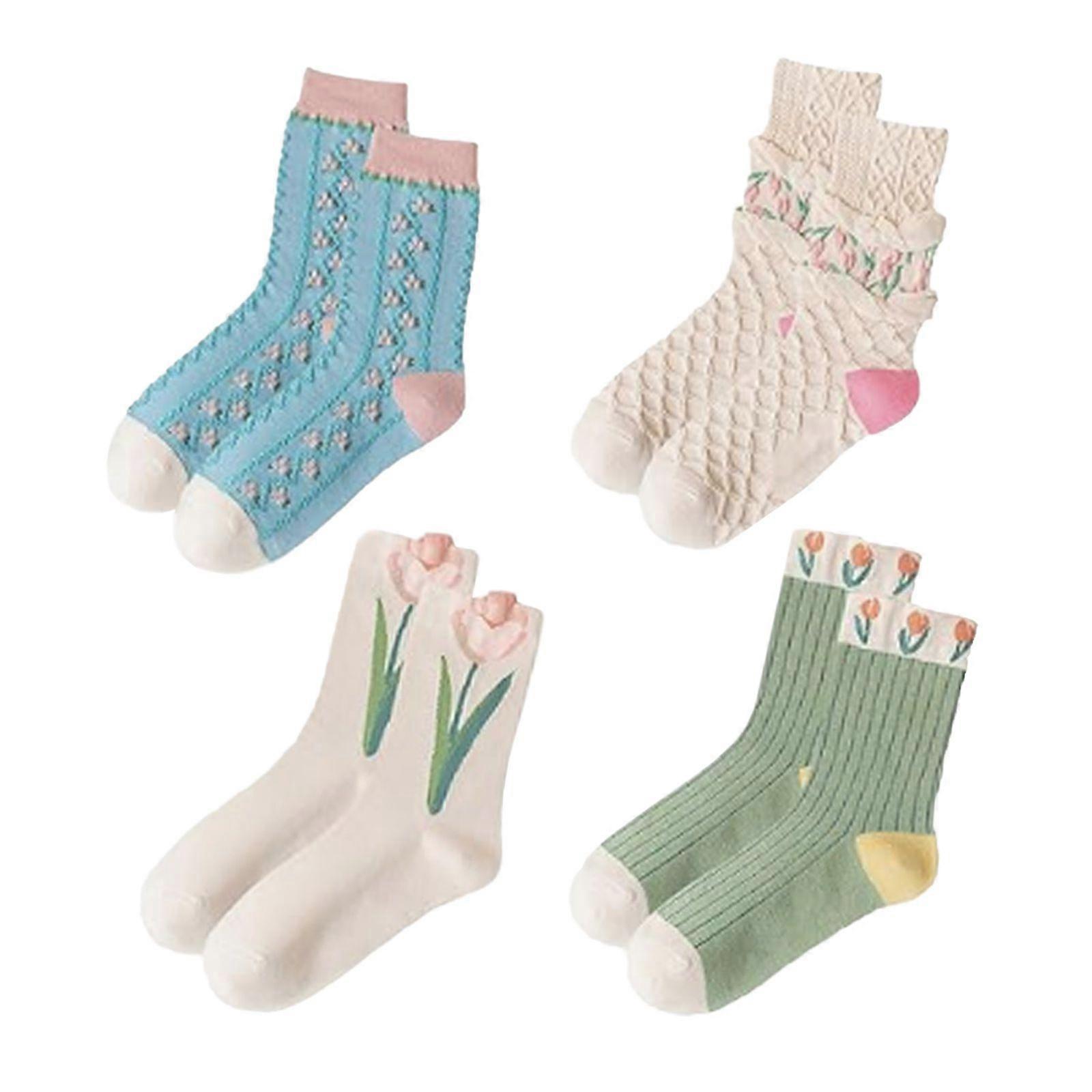 Vacuum -4pair Small Fresh Tulip day socks