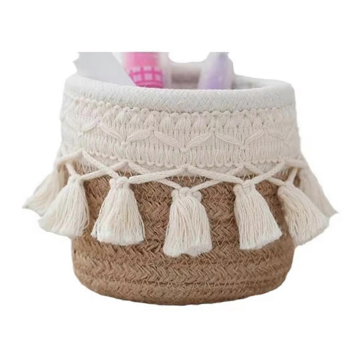 Hand-woven Cotton Cord Woven Storage Basket Desktop Storage Khaki